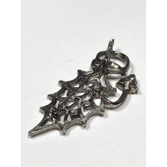 BEATRIX Brooch Pin Leaf Designer Gunmetal Tone Rhinestones Vintage - Picture 3 of 8